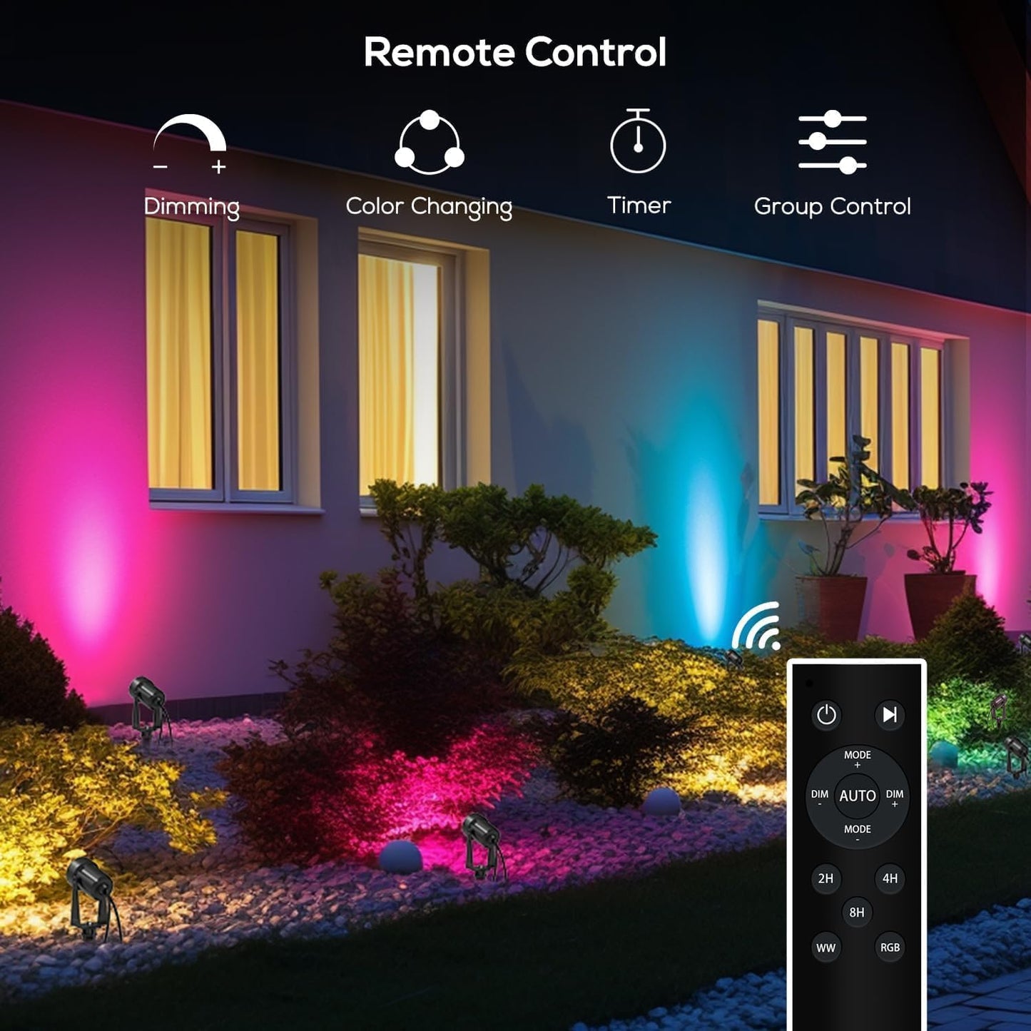 Sunthin Outdoor Landscape Lighting With Remote  Rgbw Color Changing Spot Uplights  16 Pack (8 Pack*2)