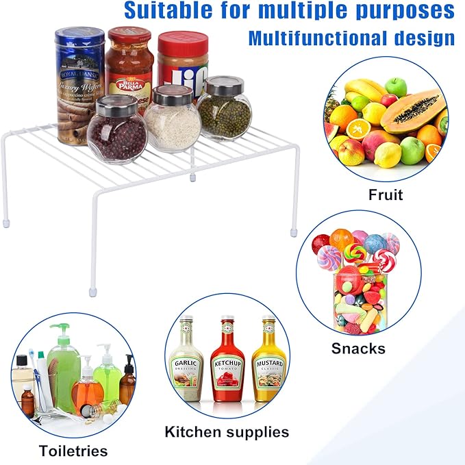 SIBAO Set of 6 Kitchen Cabinet Storage Shelf Rack - (13.1 x 10.2 Inch) /Plastic Feet - Steel Metal - Rust Resistant Finish - Cups, Dishes, Cabinet & Pantry Organization (White)