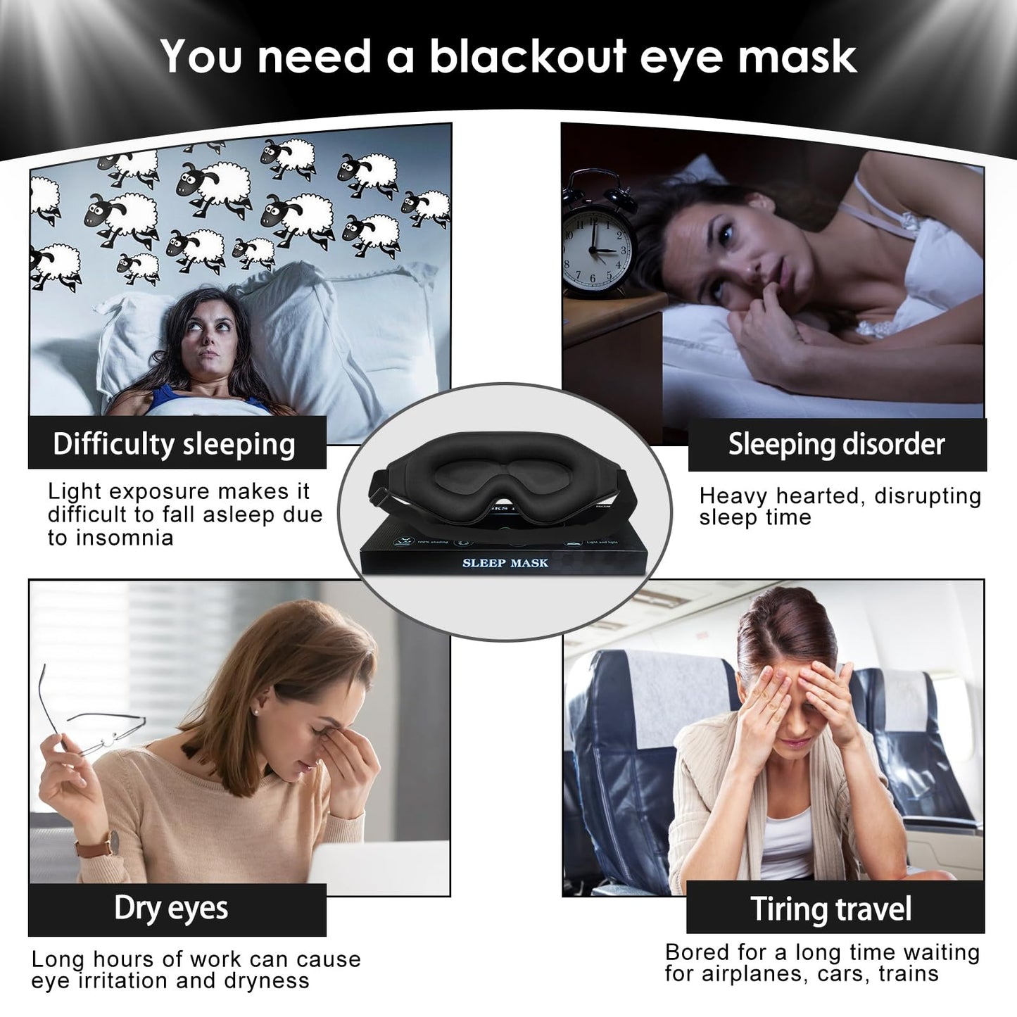 ABCDMM 3D Advanced Eye Mask for Sleeping,Soft and Lightweight Sleep mask，Sleep Eye Mask for Men Women，lash Sleeping mask for lash Extensions (Black)