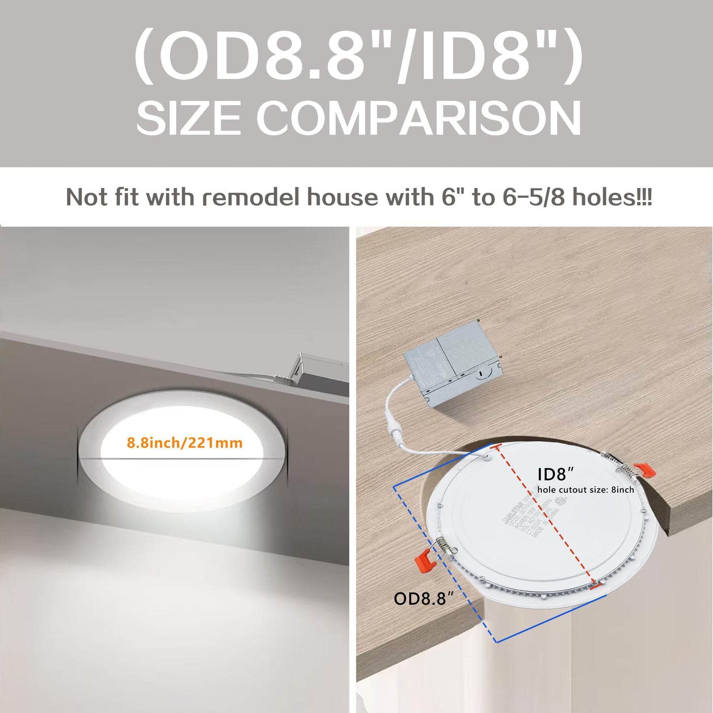 JARLSTAR 8 Inch LED Recessed Light, Ultra Thin, 6000K Daylight, 18W, Aluminum, Model JSTPRWN-18-6-1,