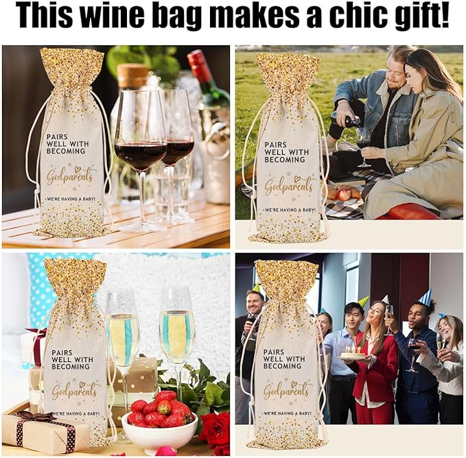 Pregnancy Announcement Wine Bag Grandparents Baby Announcement Baby Announcements Ideas for Women Men Godparents Bestie Sister Female Congratulations Wine Bags