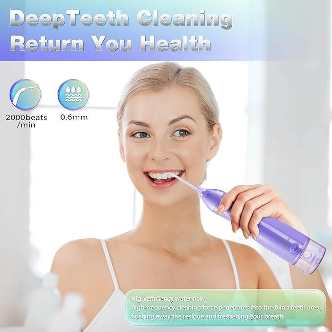 TOVENDOR Electric Water Flosser, Cordless Rechargeable Dental Oral Irrigator IPX7 Waterproof 300ML Travel Water Teeth Cleaner with 5 Tips for Braces Care Teeth Gums Cleaning, Home Office Daily Use