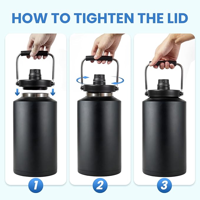 2 Packs 1 Gallon Water Jug Bottle Insulate, 128 oz Stainless Steel Water Bottle Wide Mouth Double Vacuum Dishwasher Safe BPA Free for Hot & Cold Drinks Black