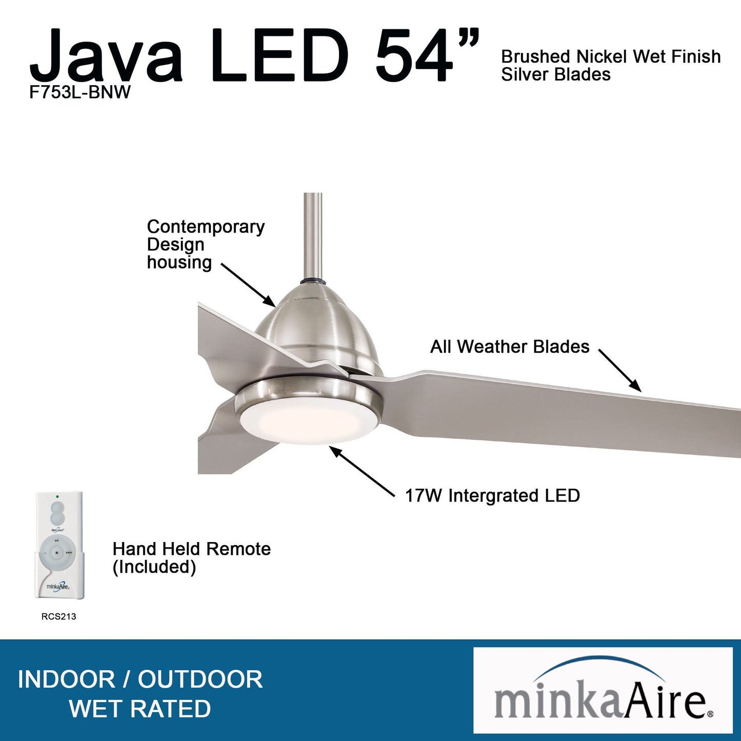 Minka Aire F753L-Bnw 54In Java Led Outdoor Ceiling Fan