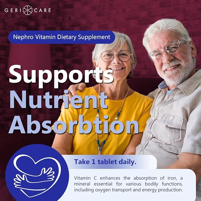 GeriCare Nephro Vitamin C & B Complex Tablets, 100 Count – Daily Kidney Health & Energy Support, Immune System Boost, Antioxidant Protection & Metabolism Support (Pack of 2)
