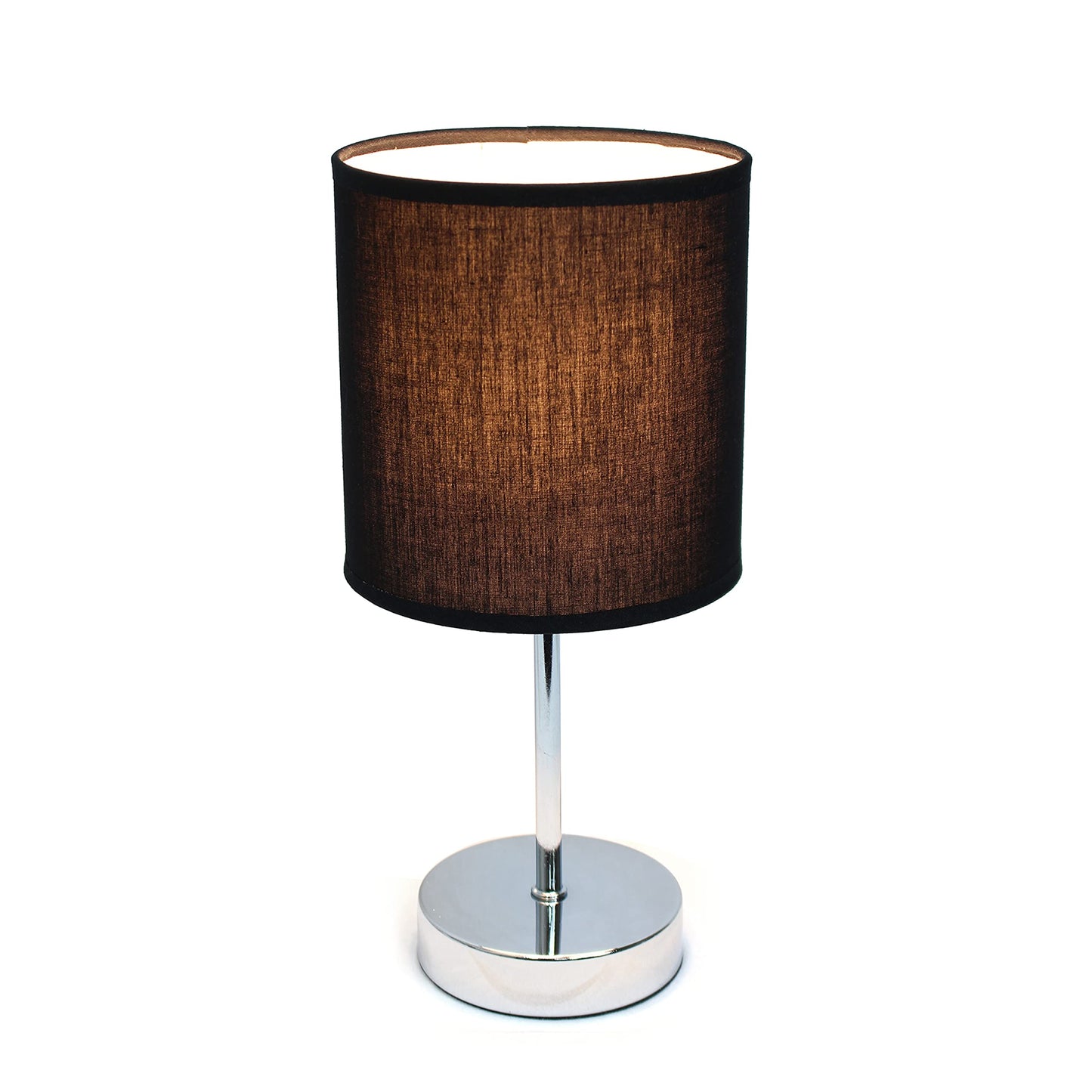 Simple Designs Mini Table Lamp LT2007-BLK, Chrome, Fabric Shade, Black, No Bulb
