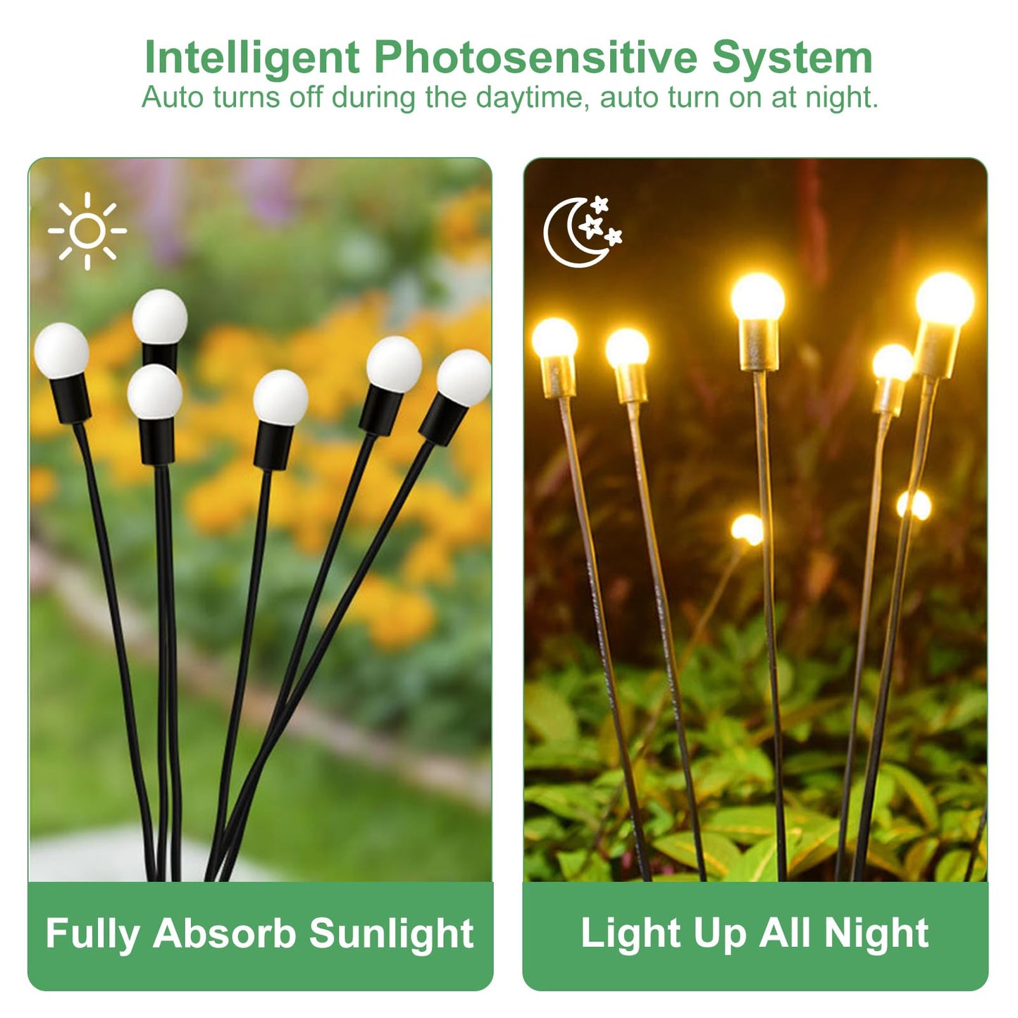 AAOVEFOX Solar Garden Lights, 2 Pack, Warm White, Waterproof, Swaying Firefly Lights for Outdoor Decorations