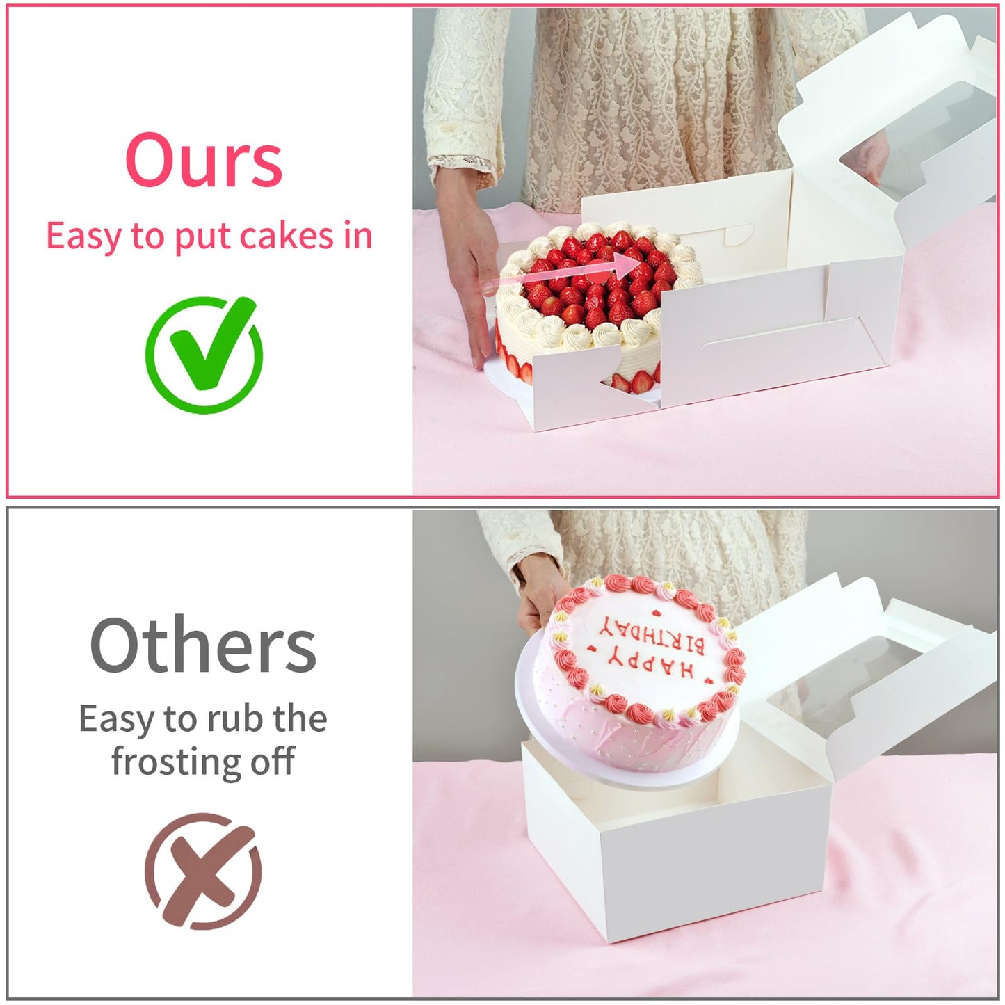 4 Pack Cake Boxes 10 Inch, Disposable Cake Transport Container, White Bakery Boxes with Large Window, for Cookies Pies Cupcakes Pastry (10×10×5 Inches)