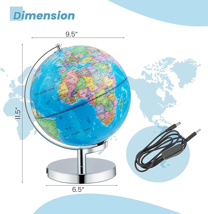 S AFSTAR Illuminated World Globe, 3-in-1 Light Up Constellation Globe with World Map, 88 Constellations & Night Light, Rotating Earth for Home Office