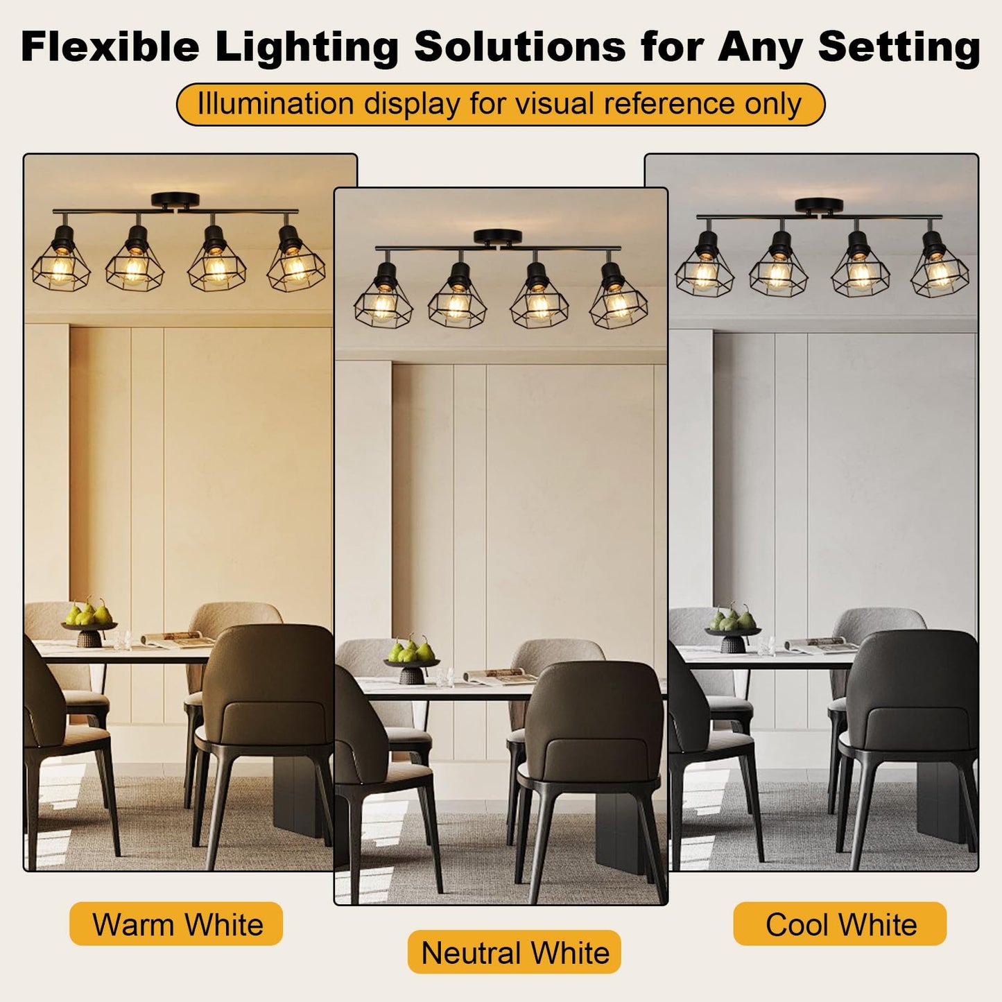 Hibay 4-Light Track Lighting Farmhouse  Industrial Directional Ceiling Track Light Fixtures  Black Geometric Cage Spotlight Indoor For Kitchen  Bedroom  Hallway  E26 Base (Bulbs Not Included)