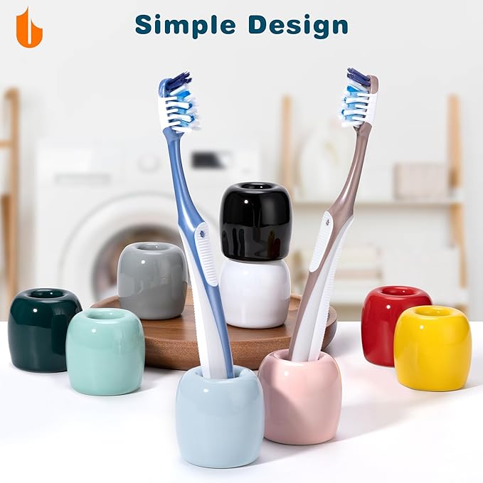 Urbanstrive Ceramic Toothbrush Holders for Bathrooms, Sleek Tooth Brush Holder Toothbrush Stand Tooth Brushing Holder, Portable Bathroom Accessories Organizer, Light Blue, 2 Pack