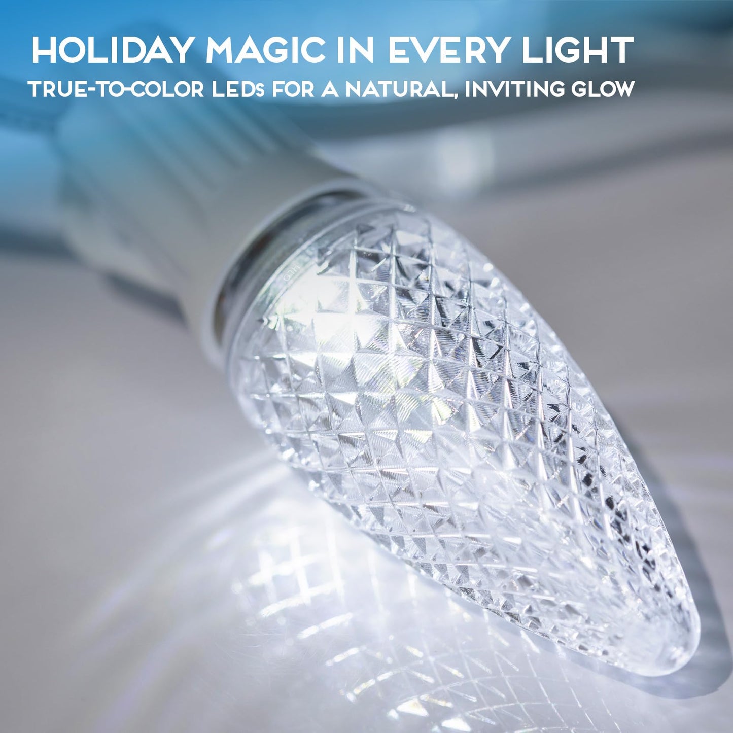 Hlo Lighting C9 Christmas Lights - 25 Cool White Led Bulbs, Durable Acrylic, Indoor & Outdoor Use