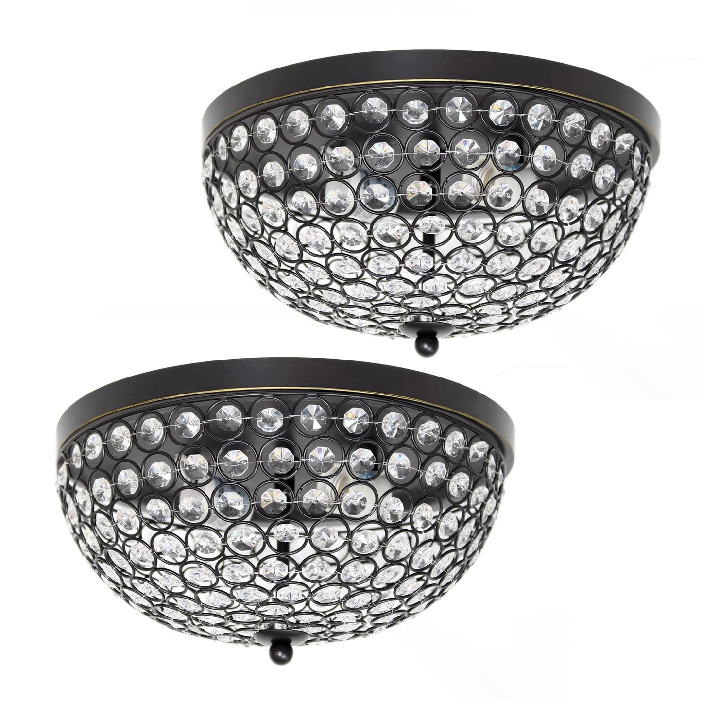 LALIA HOME Crystal Glam 2 Light Ceiling Flush Mount, Glass, Restoration Bronze, Model LHM-2000-RZ-2PK, 2 Pack