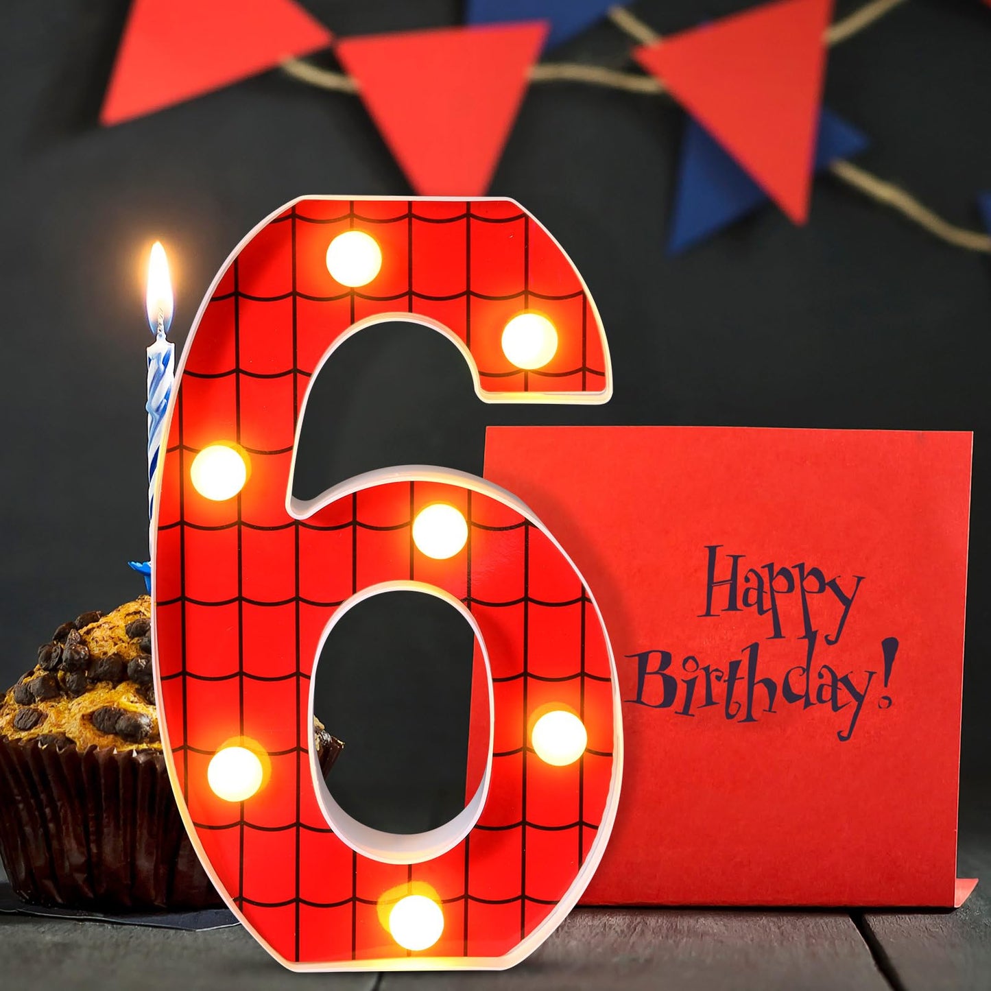 Vihose Spider Led Number Lights Spider Birthday Party Decoration Light Up Numbers Kids Boy Man Birthday Supplies For Marquee Night Christmas Gift Baby Shower(Number 6)