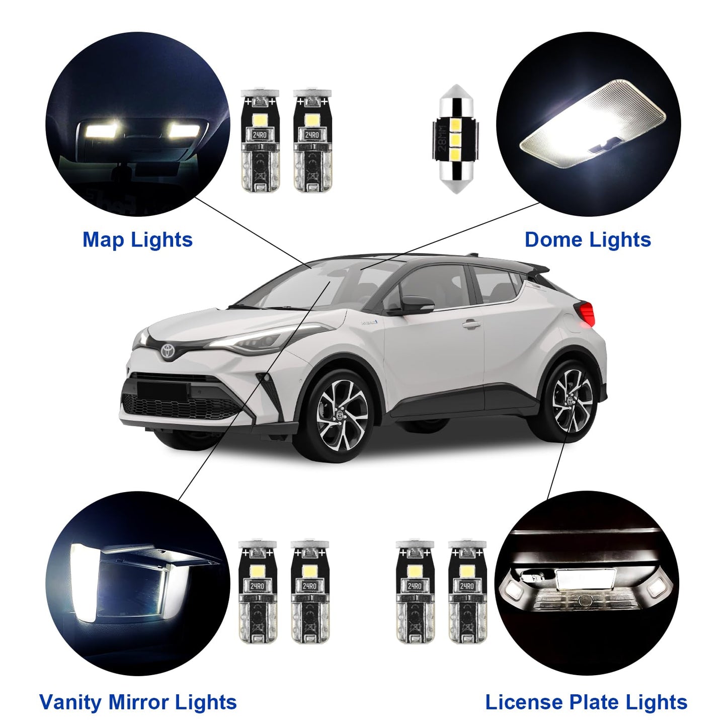 Easy Eagle 8 Pcs Super Bright 6000K White Led Interior Light: Bulbs Kit Package For 2018 2019 2020 2021Toyota C-Hr Chr Lighting Package Kit Includes Light Accessories + And Install Tool