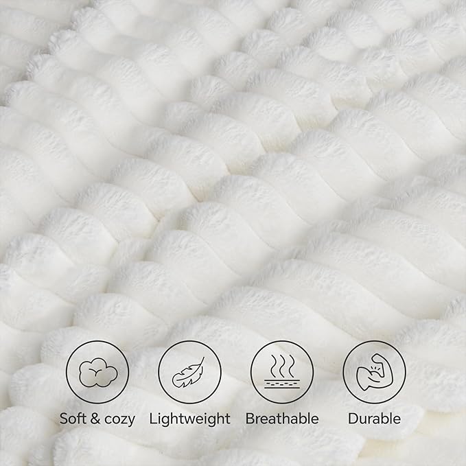 INFIIXSO Sherpa Fleece King Size Blanket - Super Soft & Warm Striped Fleece, Cozy Plush Fluffy Large Bed Blanket All Season Use (Off White, 104x90 Inches)