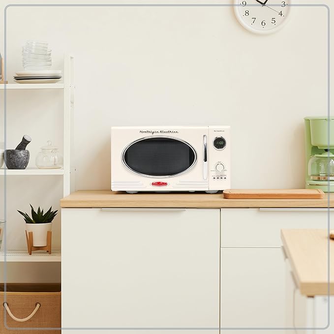 Nostalgia Retro Countertop Microwave Oven - Large 800-Watt - 0.9 cu ft - 12 Pre-Programmed Cooking Settings - Digital Clock - Kitchen Appliances - Ivory