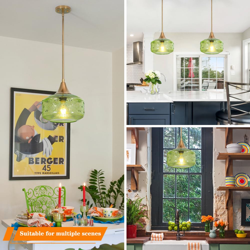 Retro Gold Pendant Light Fixtures Kitchen Island Lighting  Brass Pendant Light With Large Thickened Green Glass Globe Shade  Adjustable Hanging Light For Dining Room Bathroom Entryway  Rotation Angle