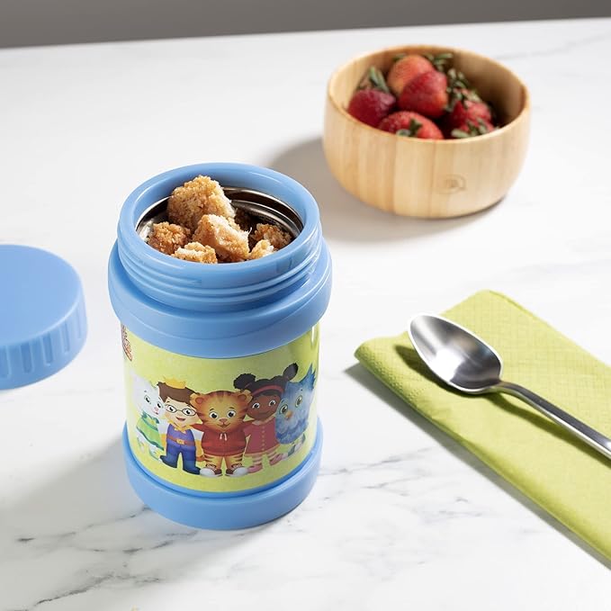 Daniel Tiger's Neighborhood Stainless Steel 13 oz Food Jar for Kids, Blue -Double Wall Insulated, Leak-Proof thermos Jar Keeps Liquids & Food Hot or Cold for Hours-Fits Inside All Lunch Boxes & Bags