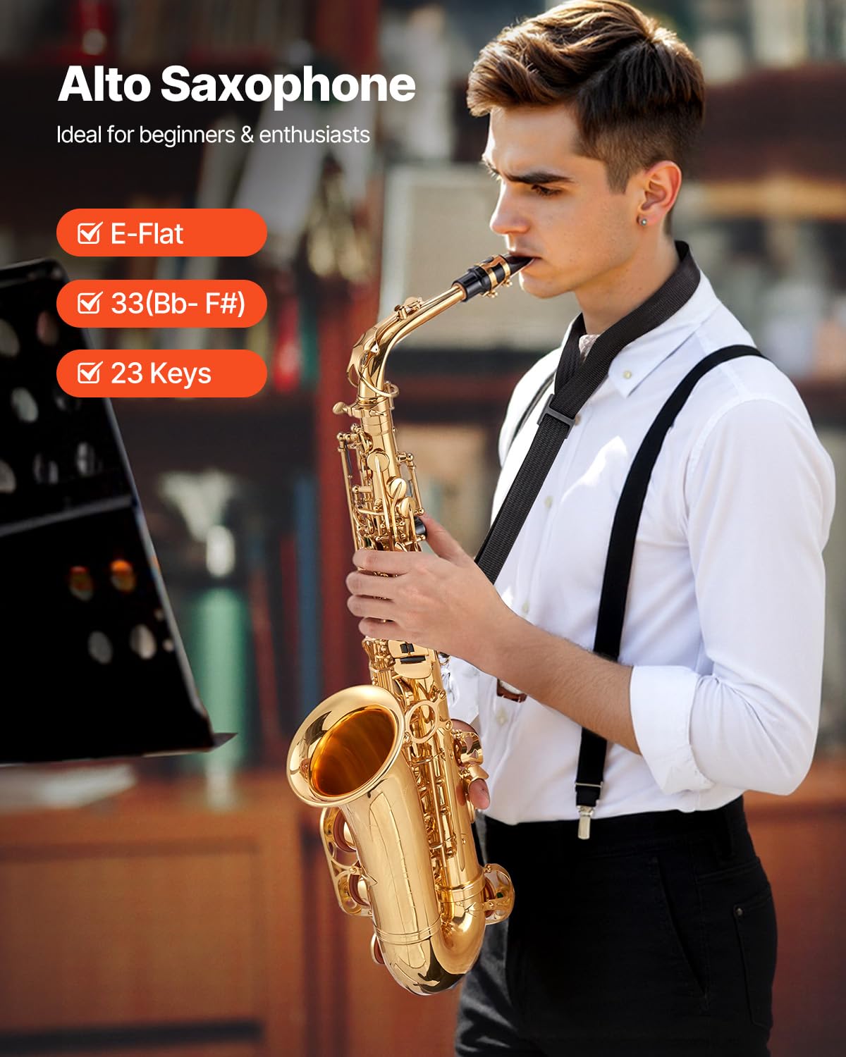 Vevor Alto Saxophone, E Flat, Brass Saxophone Beginner Kit With Carrying Case, Mouthpiece, Straps, Cleaning Cloth Rod, Gloves, G