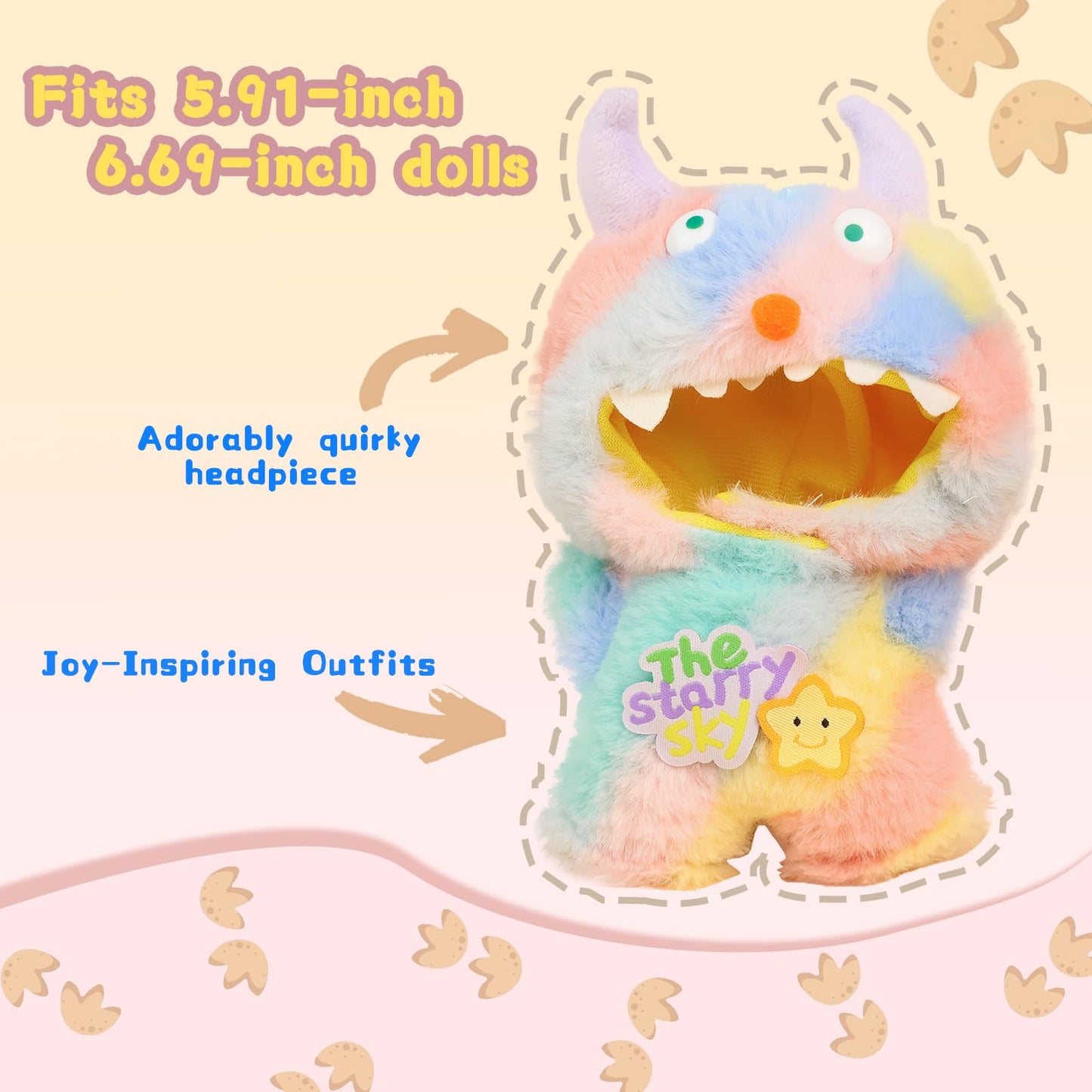 HiOKOU Clothes for labubu Doll 17cm Accessories Suit Cute Clothes for Doll Dress up Monster Style Outfits（Dopamine）