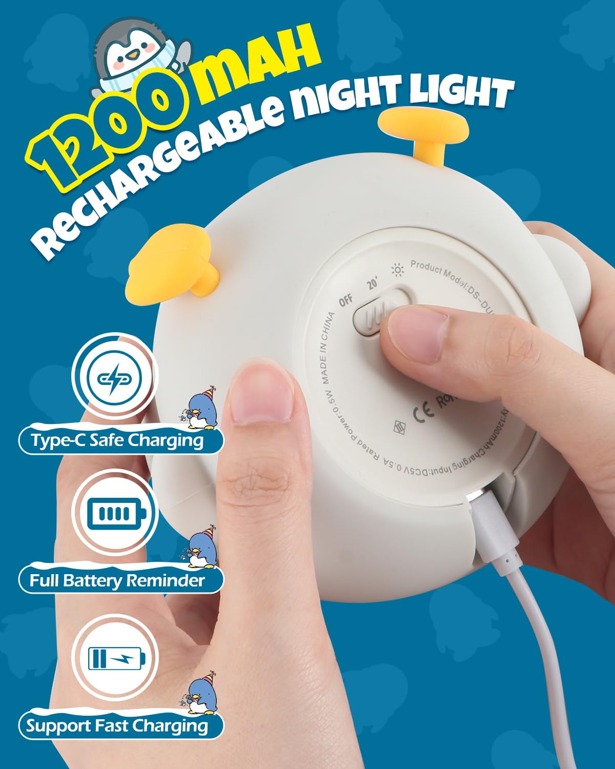Cute Penguin Night Light  Animal Lamp  Food Grade Silicone  Rechargeable  2 Level Dimmable  Squishy Nursery Nightlight For Desk Decor  Funny Gifts Stuff For Boys Girls Baby  White Elephant Gifts