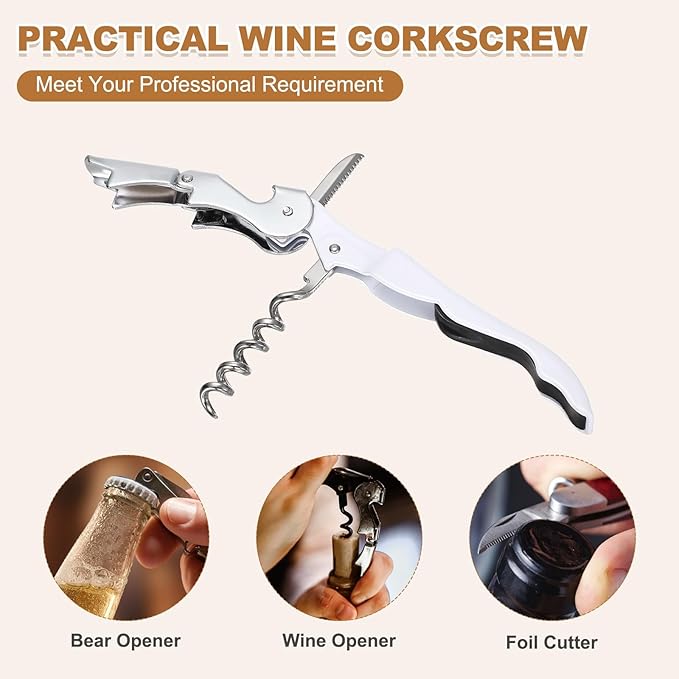 uxcell 4 Pcs 4.8" Stainless Steel Wine Opener, Waiter Corkscrew Professional Wine Key Bottle Opener with Double Hinged Foil Cutter for Bar Servers Waiter Bartender and Home, White