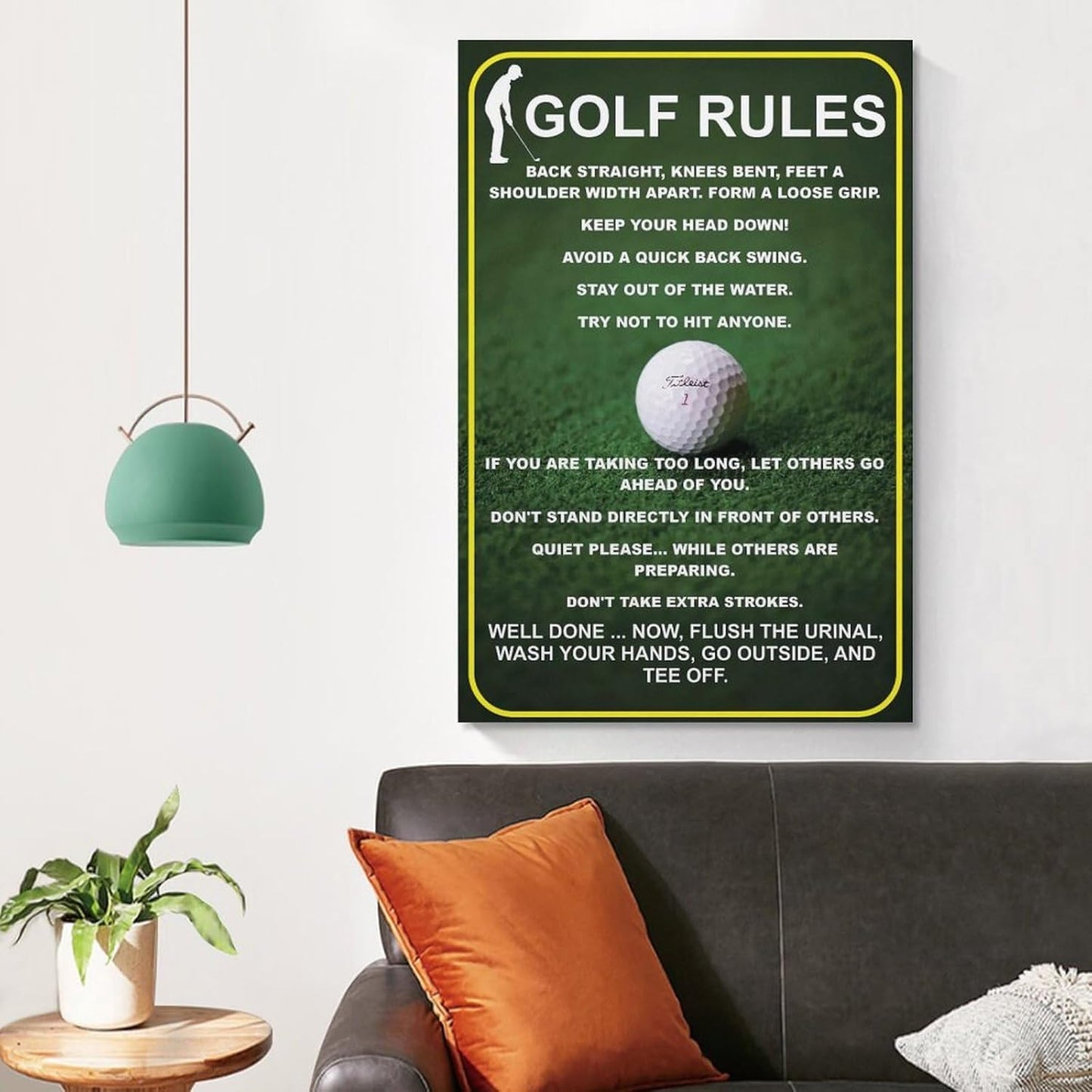 Funny Golf Rules Sign, Unique Man Cave Wall Art, Humorous Golfer Gift, Canvas Painting Posters And Wall Art Pictures Are Used For Room Aesthetics And Decoration 08x12inch(20x30cm)