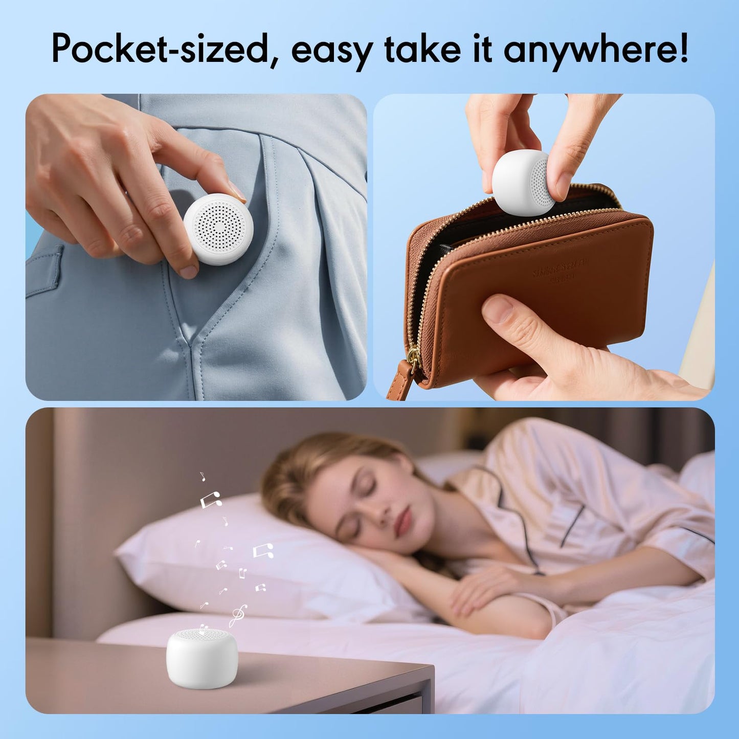 SMILEBOP Portable Sound Machine for Baby Adults,Travel Sound Machine,Mini White Noise Machine,16 Non-looping Sounds &Timer, Memory Function,Sleep Sound Machines Perfect for Privacy Hotel Gift (Tiny)