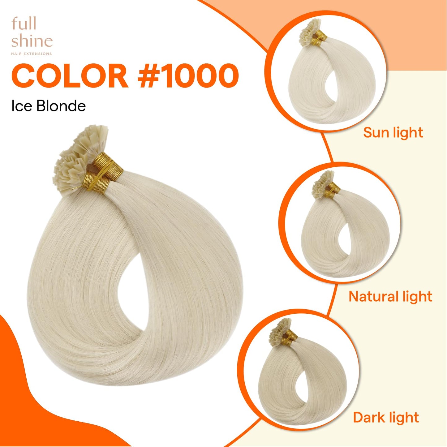 Full Shine Ktip Human Hair Extensions Color 1000 Ice Blonde 16 Inch 50G/50S K Tips Hair Extensions Human Hair Straight Extension
