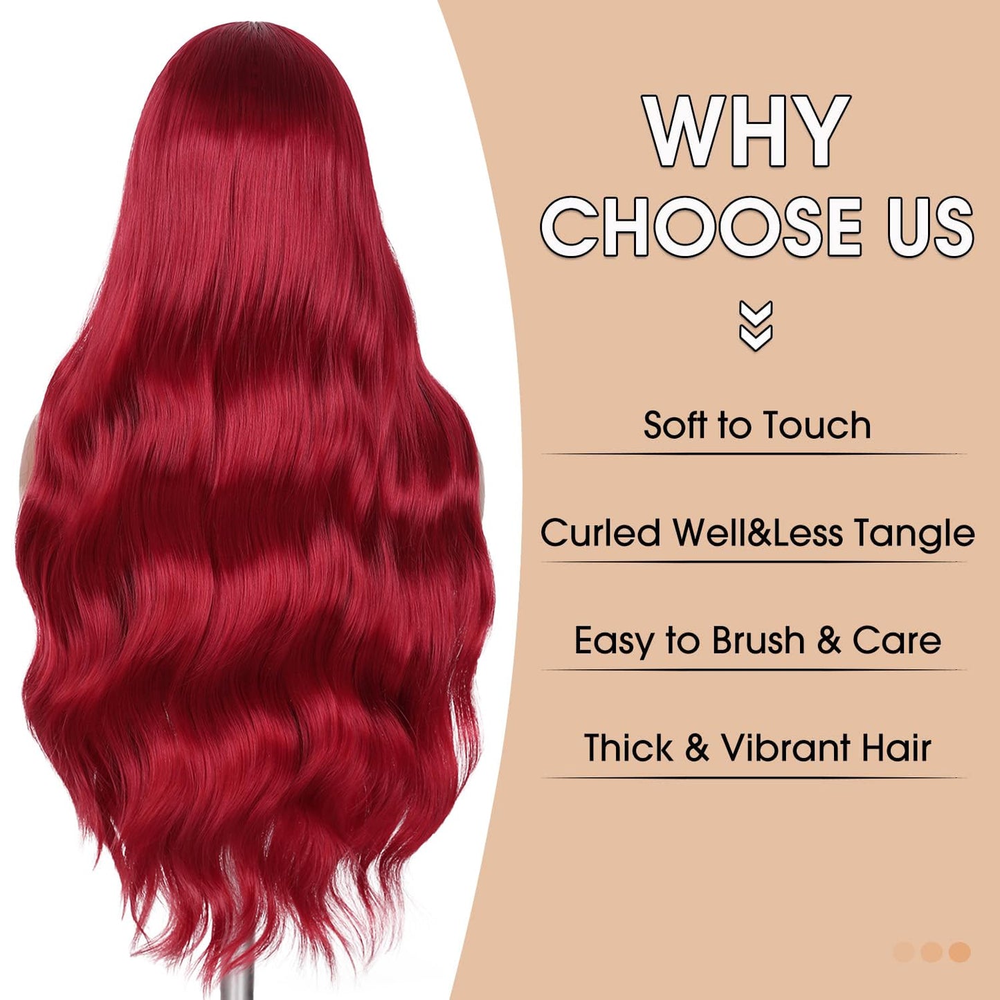 FAVE Red Wigs for Women Mermaid Waves Synthetic Wig 28 Inches Middle Part Long Wavy Red Wig Natural Looking Heat Resistant Wig f