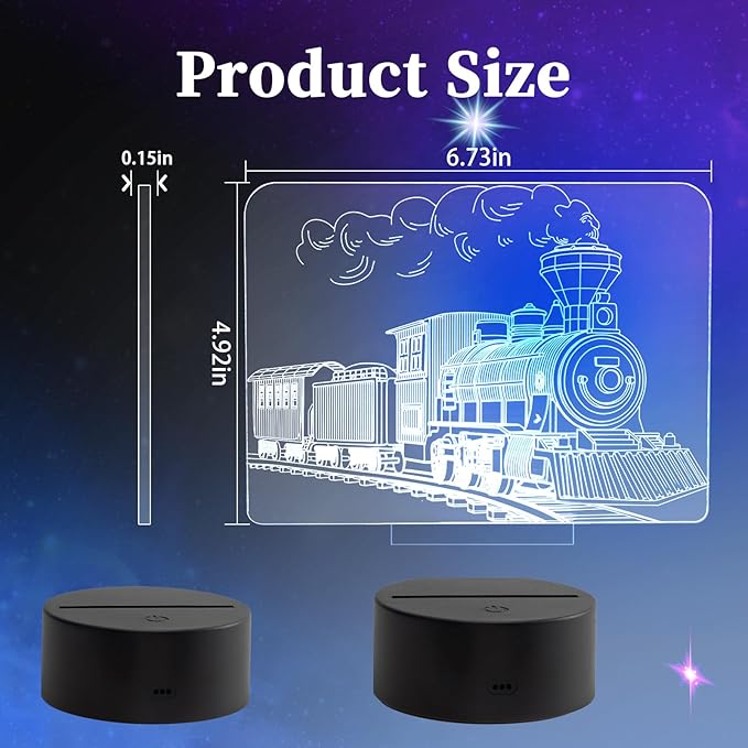 Train Night Light, 3D LED Night Lamp for Boys - Trains Themed Bedroom Lamps, Optical Illusion Lamp with Remote Control, Perfect for Kids' Room Décor, Cool Gifts for Trains Lovers(Steam Train 2)