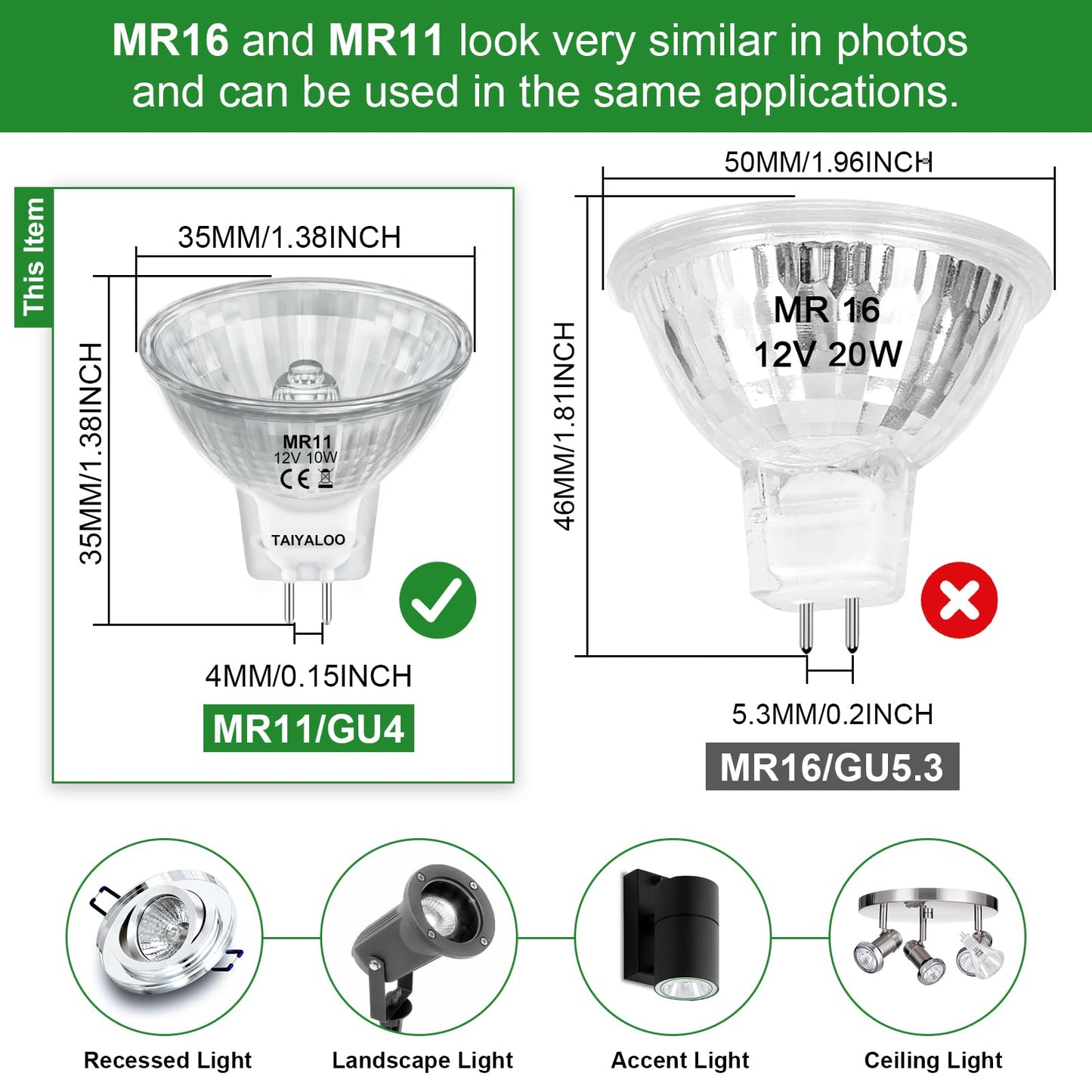 Mr11 12V 10W Halogen Light Bulbs 2 Pin Ftd Spotlight Bulb  Gu4 Bi-Pin Base  Precision Reflector Fiber Optic Light Bulbs For Landscape  Accent  Track Lighting  Dimmable  2700K Warm White  2 Pack