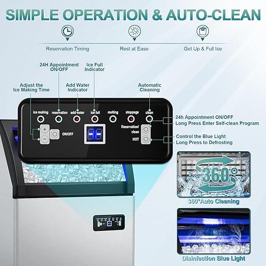 Commercial Ice Maker 260Lbs/24H, Ice Machine 72pcs Ice Cubes, Undercounter Ice Maker Machine with Water Line and Filter, 35 Lbs Storage Ice Bin, Stainless Steel Ice Maker for Home,Shop,Bar