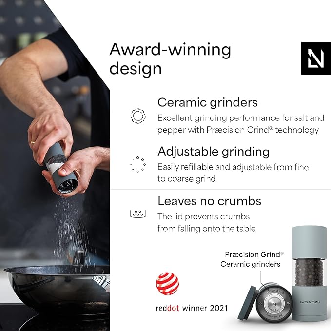 LARS NYSØM Salt and Pepper Mills Set with Adjustable Ceramic Grinder 2 Pieces I Manual Design (Stone Blue/Sky Blue)