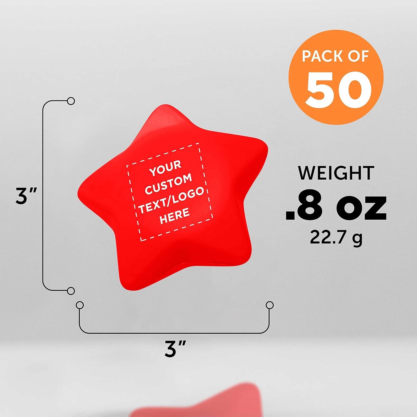 DISCOUNT PROMOS Custom Star Squeeze Balls Set of 50, Pesonalized Bulk Pack - Perfect for Promotional Giveaways - Red