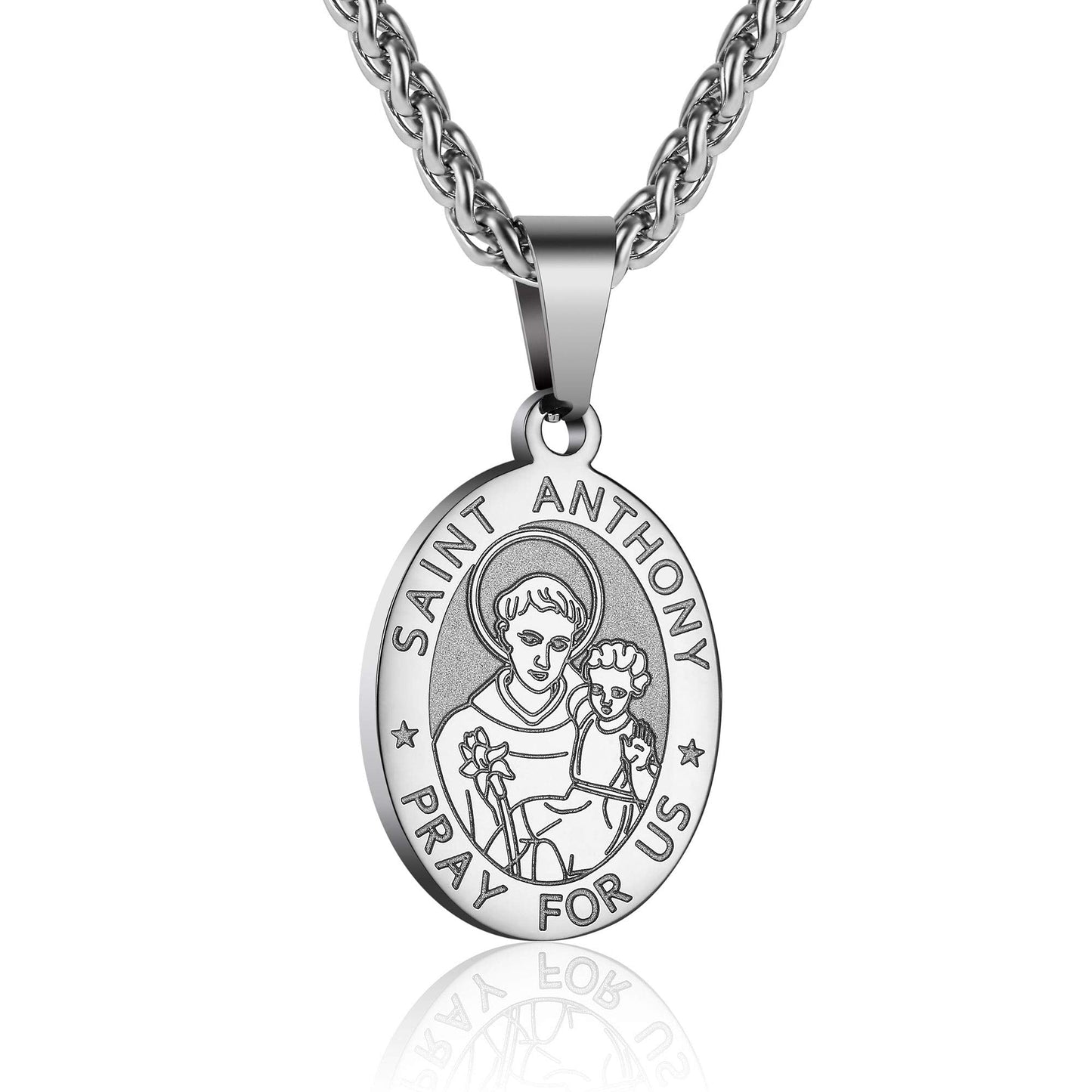 Silver Oval Virgin Mary Pendant Necklace for Women Men, Virgen De Guadalupe Miraculous Medal Catholic Religious Jewelry Gifts Ne