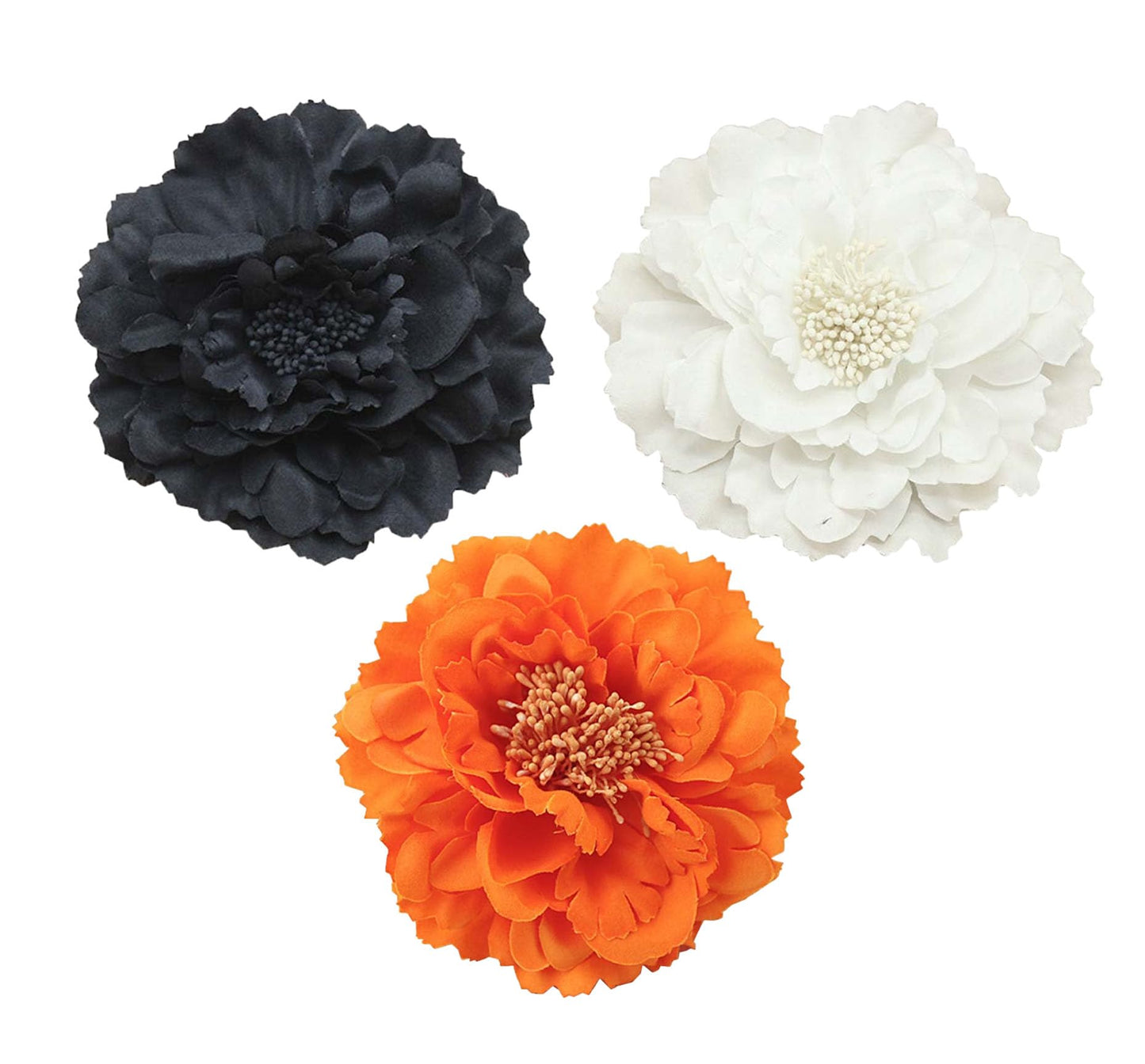 Koolgil Women's Bohemia Peony Flowers Hairpin Hair Clip Flower Brooch for Travel Party Festivals (Black White Orange)