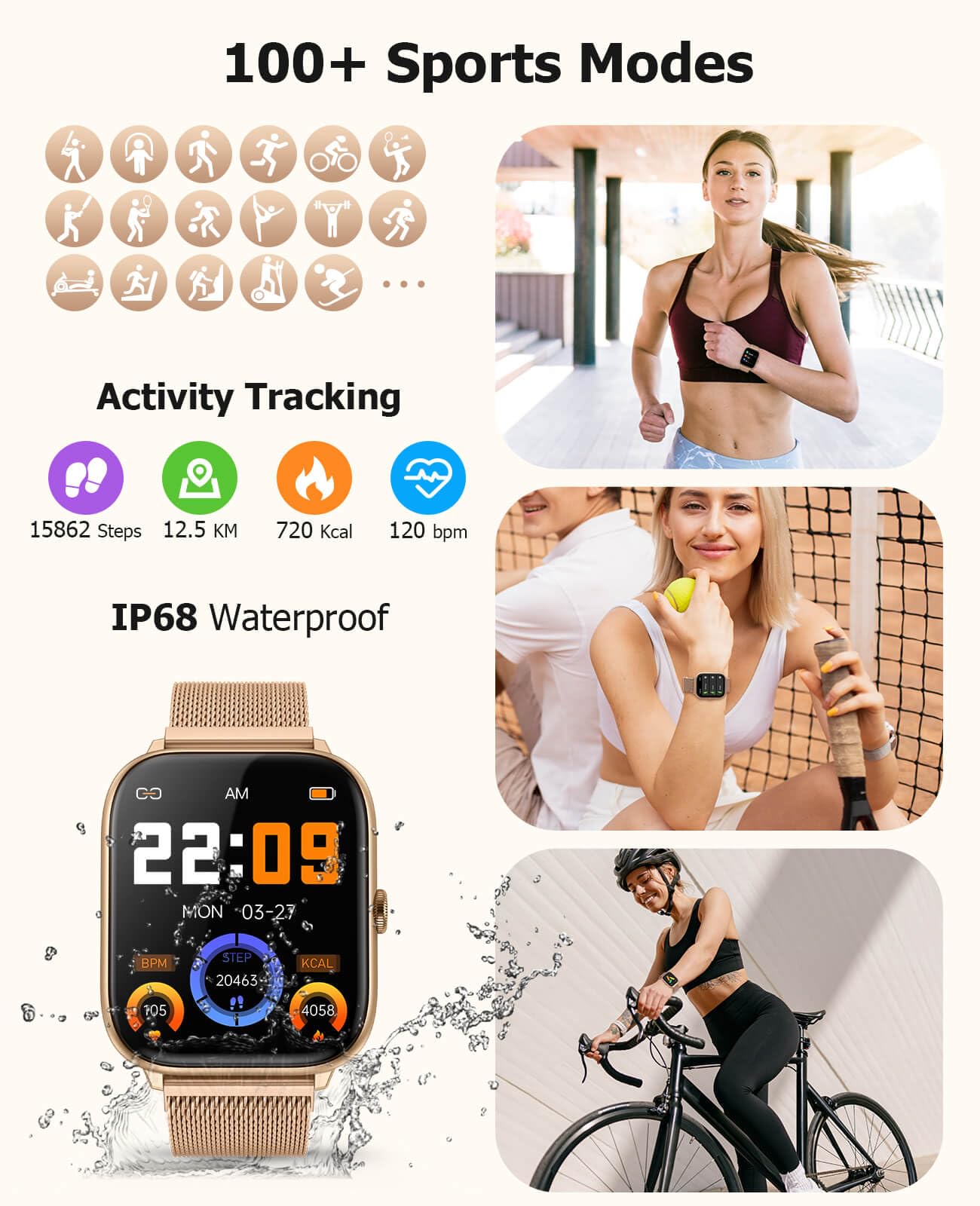 2025 Smart Watches for Women with Blood Pressure Monitor, 2.06" AMOLED Display, IP68 Waterproof Fitness Tracker, 118 Sports Modes, Heart Rate/SpO2/Sleep Monitor, Compatible with Android iPhone