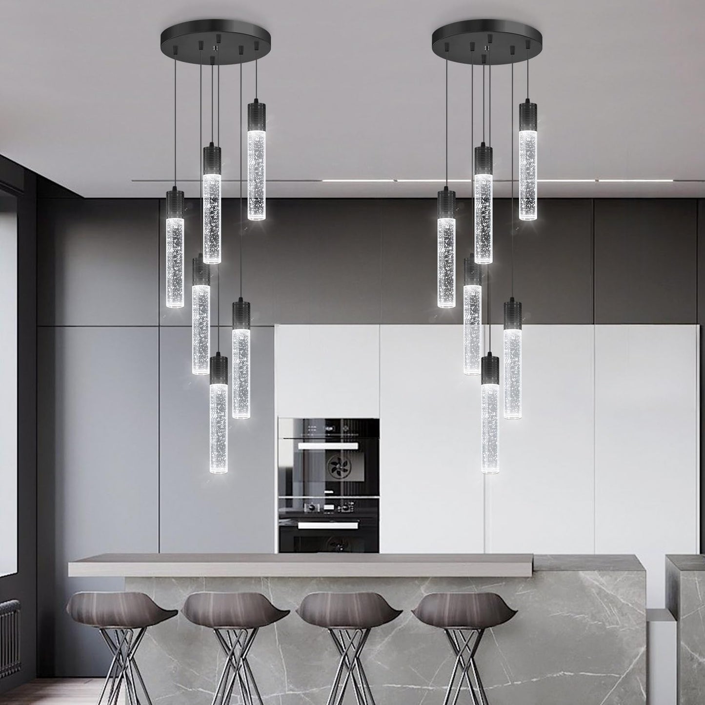 Modern Pendants Light For Kitchen Island Crystal Mini Chandeliers Dining Room Led Pendant Lighting Fixture High Ceiling Hanging Lights Bedroom Island Kitchen Foyer 6000K White Light Fixtures Black
