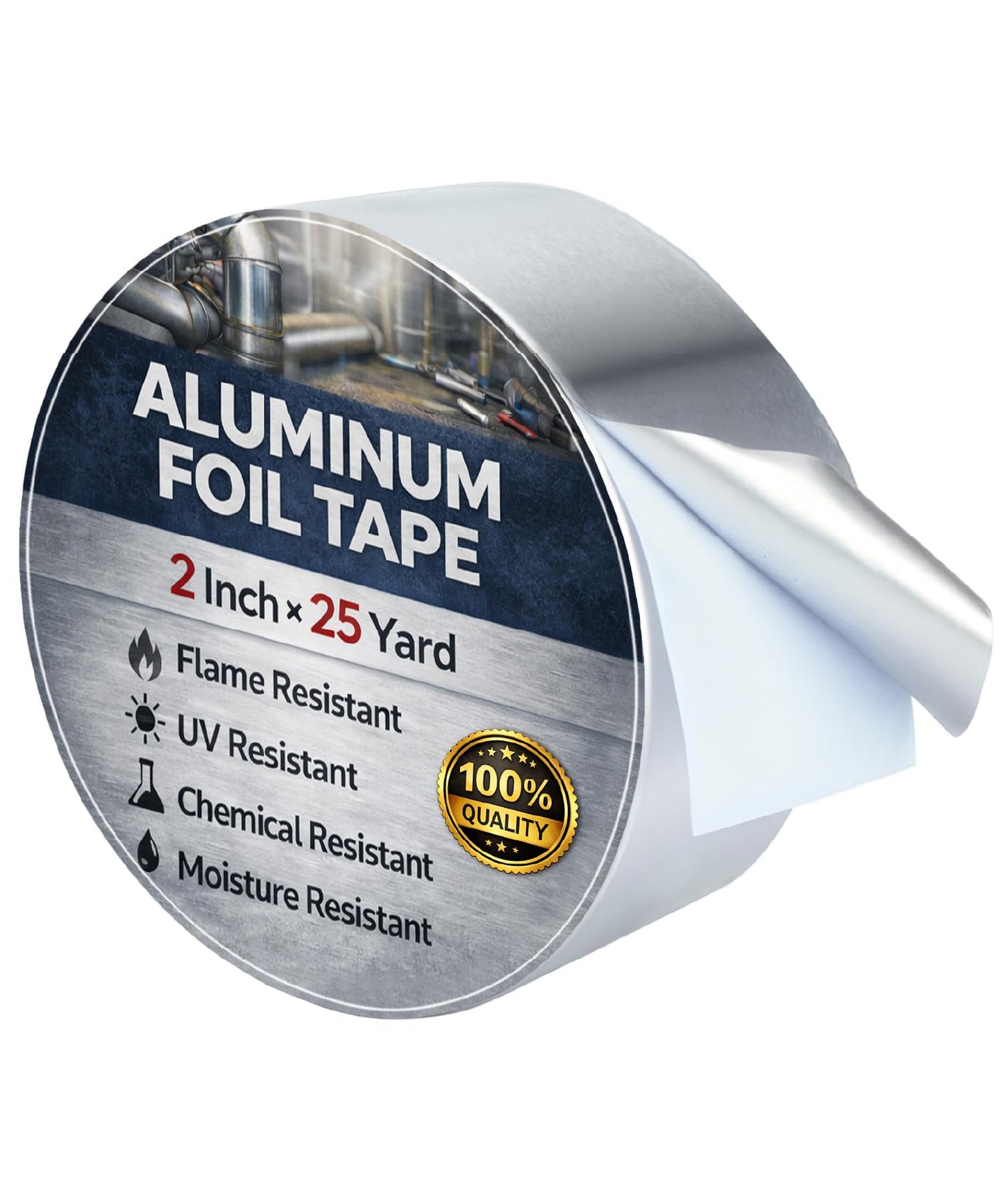 Bates- Aluminum Foil Tape, 2 Inch x 25 Yard, 3.6 Mil, HVAC Heat Tape for Ductwork, Dryer Vent, Air Conditioning, Furnace, Pipe Insulation, Waterproof, Flame, UV & Chemical Resistant