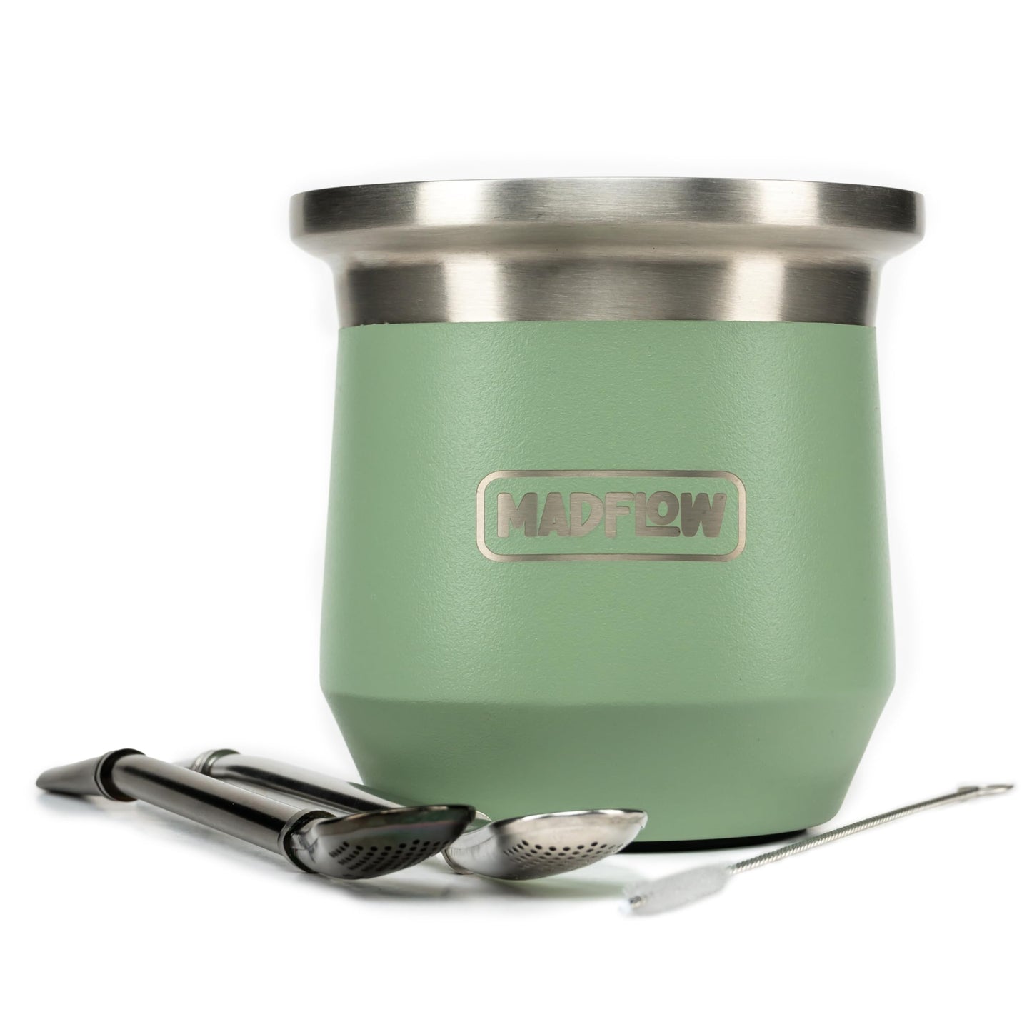 MADFLOW Yerba Mate Cup. Stainless Steel Mate Cup with 2 Bombillas. Double Wall Vacuum Insulated Yerba Mate Gourd. Unique Gourd And Bombilla Set