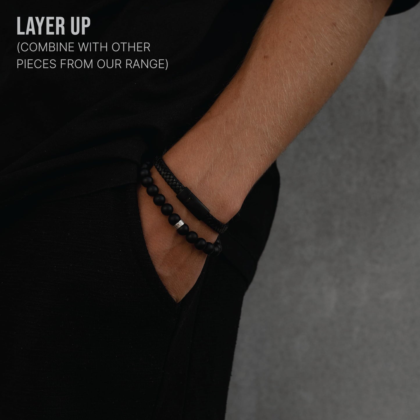 LUXAR Mens Black Onyx Stone Bead Bracelets | Matte Black 8mm Stone | Minimalist, Designer Jewelry for Men (925 Silver, Small)