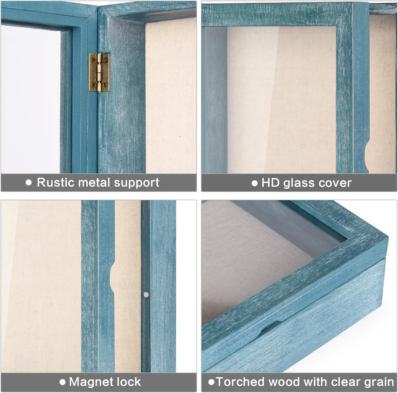 Love-KANKEI Shadow Box Frame 8x10 Shadow Box Display Case with Linen Back Memorabilia Awards Medals Photos Memory Box Gift Rustic Blue