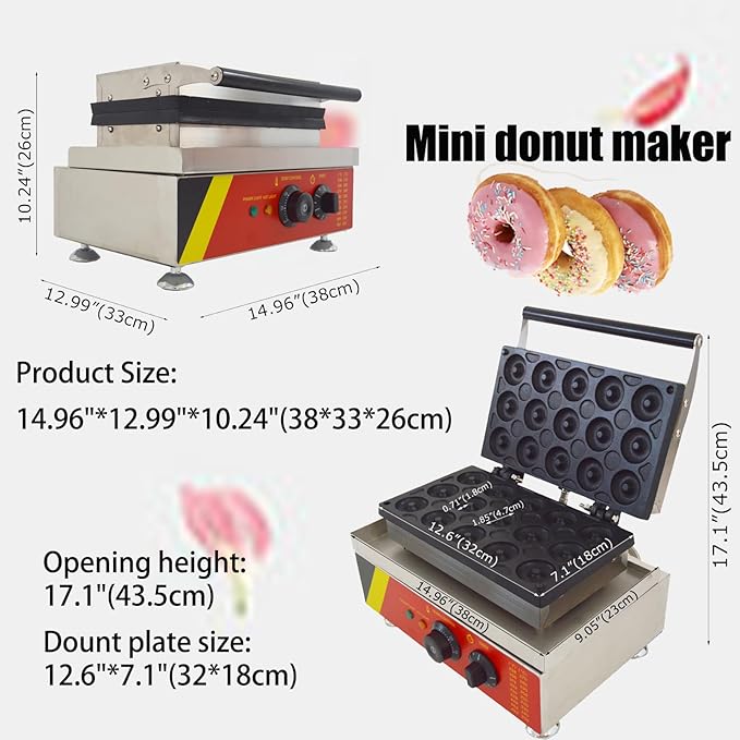 15pcs Mini Donut Maker Electric Mini Donut Maker Double-side Heated 0-300 Non-stick Coating Donut Maker for Kitchen Dessert Shop