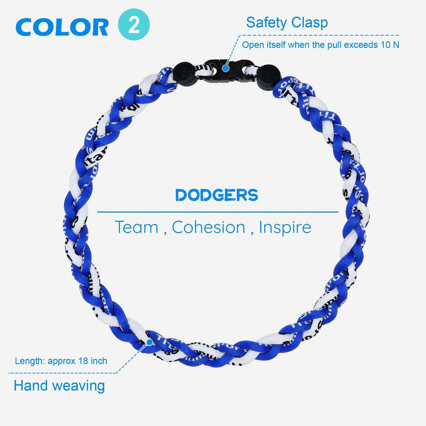 SUPBOMM 3 pcs Baseball Rope Necklaces, League Team Colors Braided Necklace, Baseball Team Gifts, Dodgers
