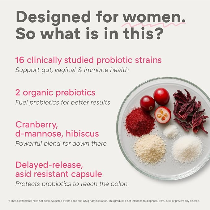Complete Probiotics for Women - Vaginal, UT, Digestive & Immune Health - 60 Billion CFU, 16 Probiotic Strains, Prebiotics and Probiotics with Holy Basil - Once Daily, 30 Count (2-Pack)