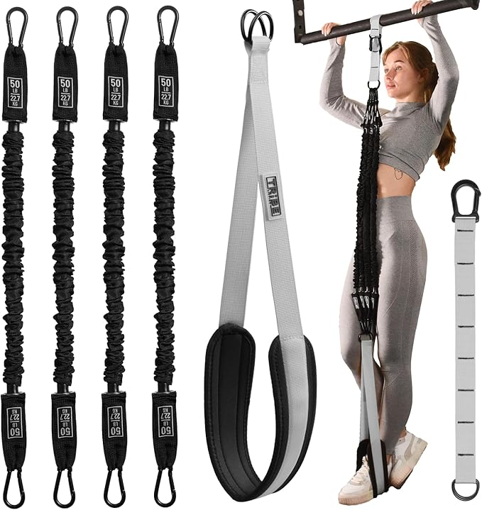 Pull Up Assistance Bands Set - 4 Heavy-Duty Pull Up Bands, Height Adjustable Strap & Comfortable Foot Strap - Stackable Pu...