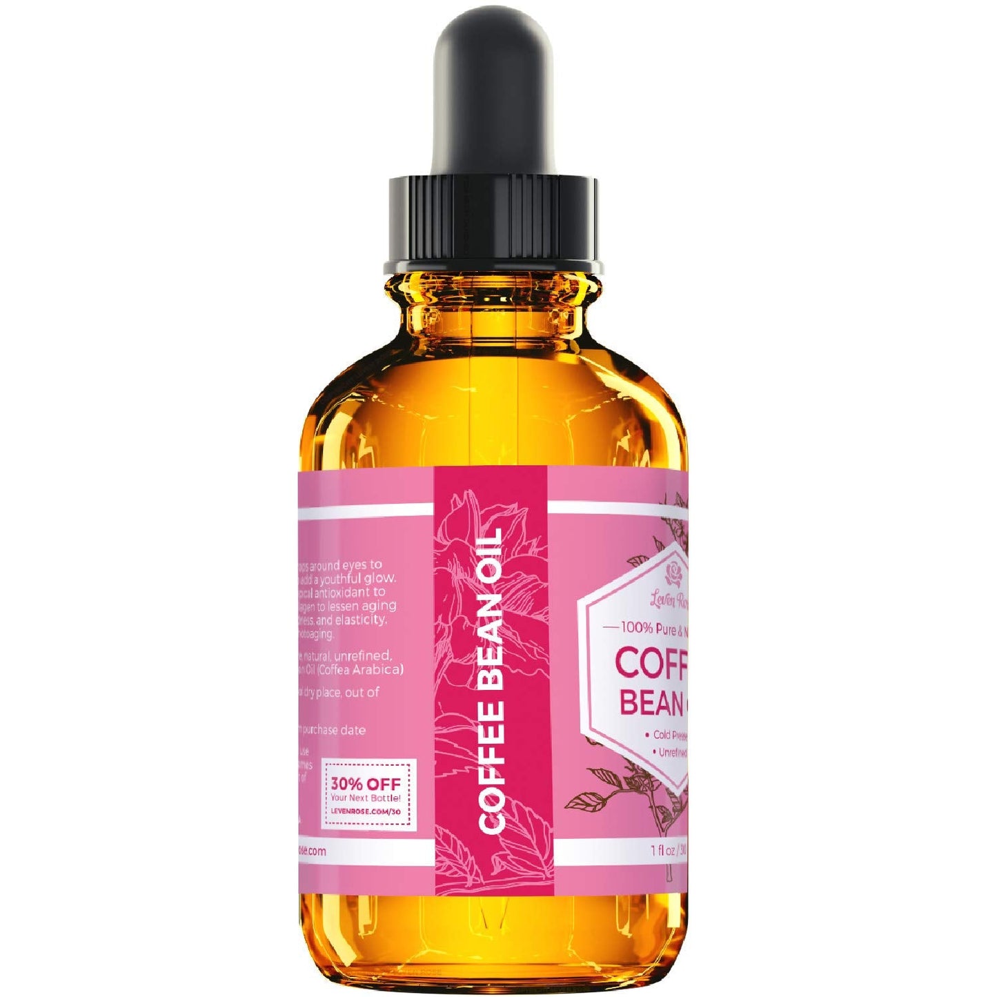 Leven Rose Coffee Bean Oil - 100% Natural Coffee Oil for Skin - Cold Pressed Coffee Oil for Hair Growth - Unrefined Coffee Arabica Seed Oil 1 oz