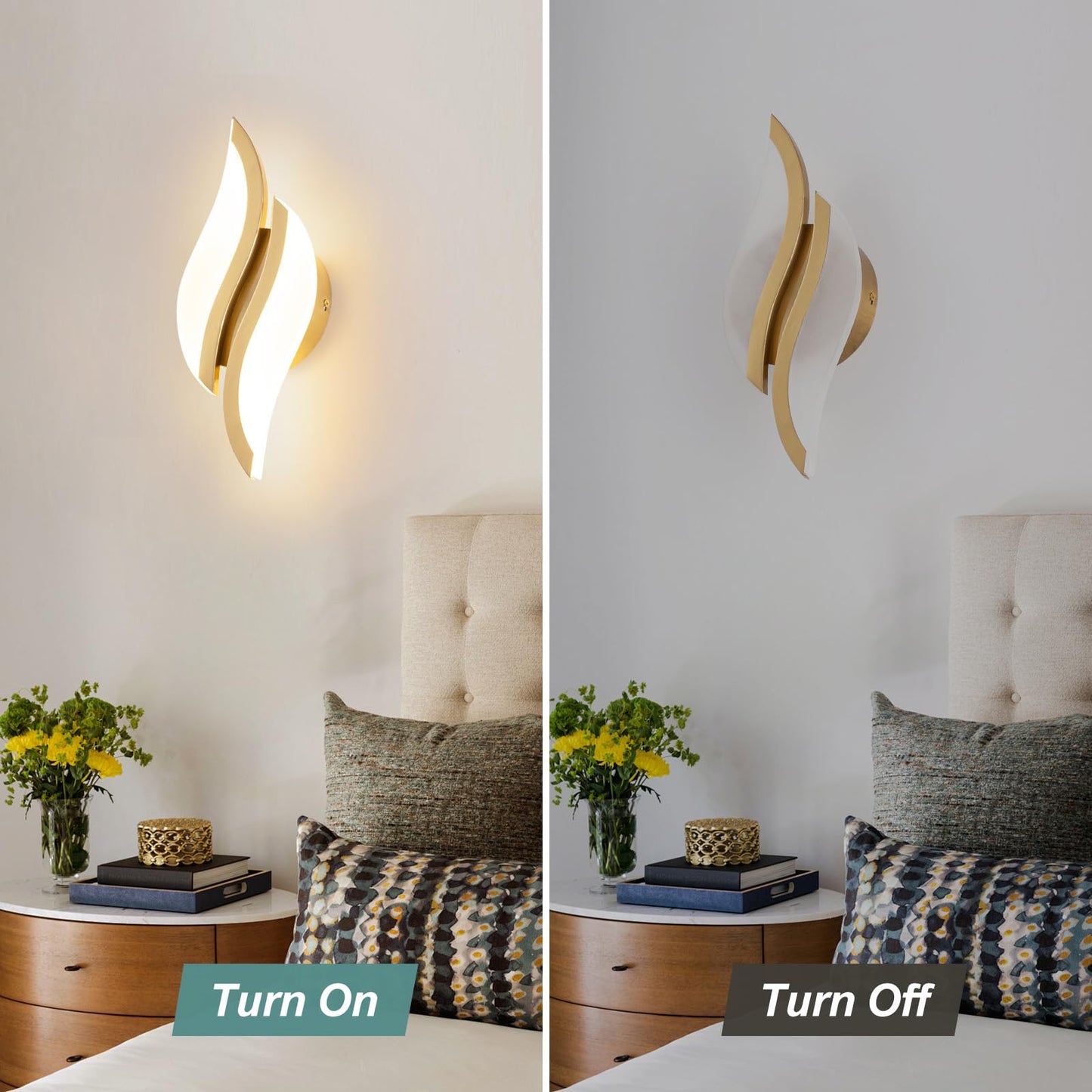 Caneoe Modern Led Wall Sconce 6000K Cold White Black Indoor Wall Light Fixtures Acrylic Wall Sconce Lighting For Living Room Bedroom Bedside Bathroom Hallway Stairway Wall Lamp (Gold  1 Pack 3000K)